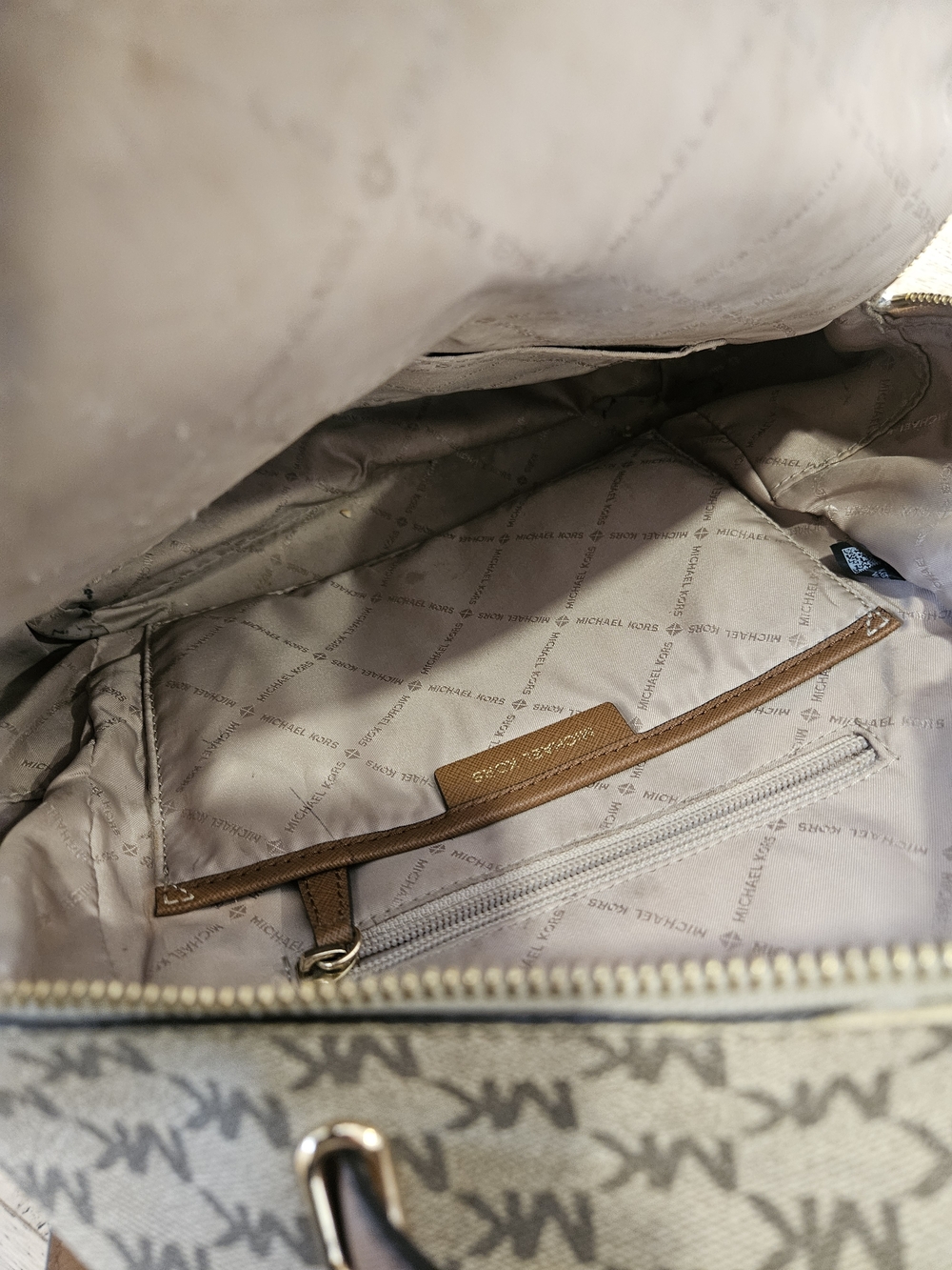 Michael Kors Beige and Brown MK Logo Dome Backpack - Picture 12 of 12